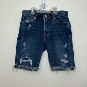 Abercrombie & Fitch A&F mens distressed Cuffed blue denim jeans shorts size 28